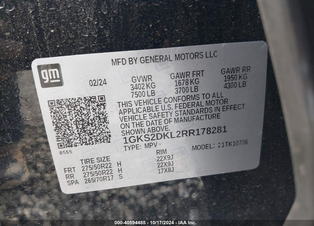 2024 GMC YUKON 4WD DENALI VIN: 1GKS2DKL2RR178281