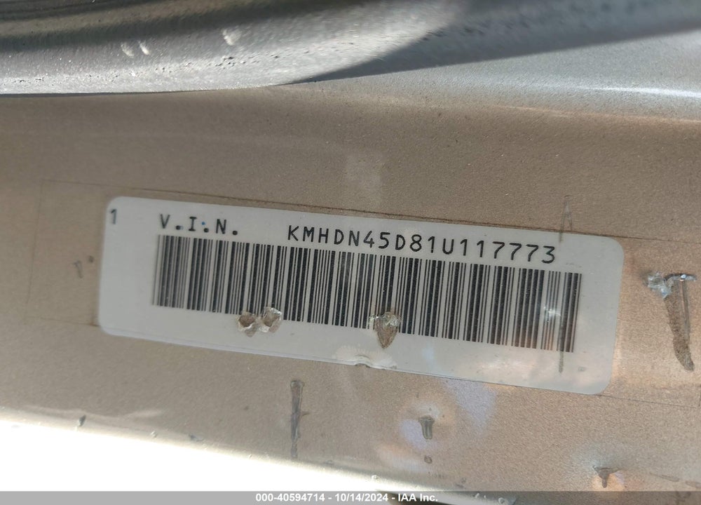 2001 HYUNDAI ELANTRA GLS VIN: KMHDN45D81U117773