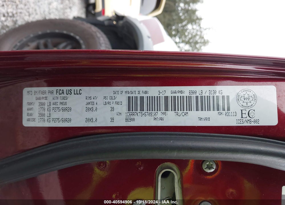 2017 RAM 1500 ST VIN: 1C6RR7KT5HS709107