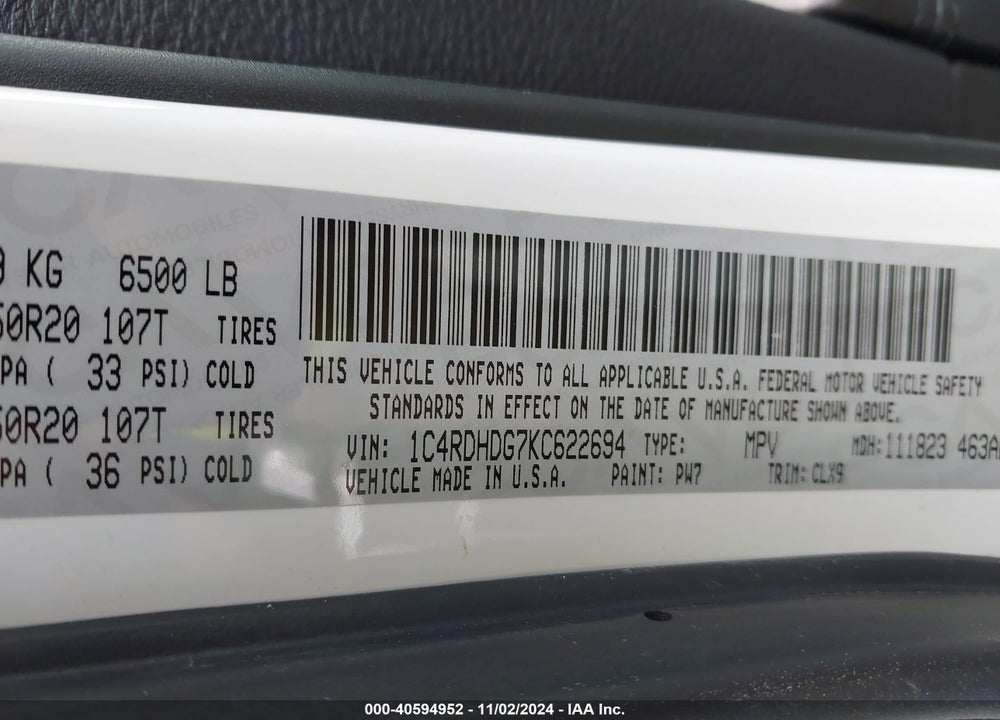 2019 DODGE DURANGO GT PLUS RWD VIN: 1C4RDHDG7KC622694