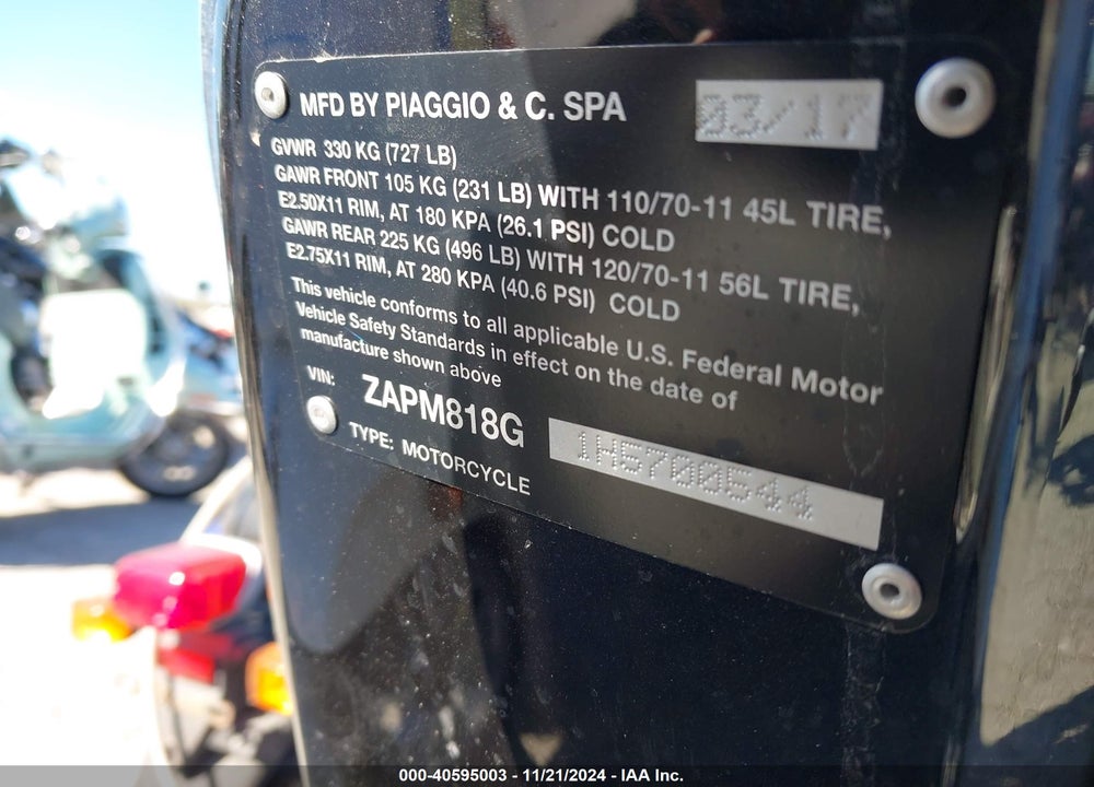 2017 VESPA SPRINT 150 3V VIN: ZAPM818G1H5700544