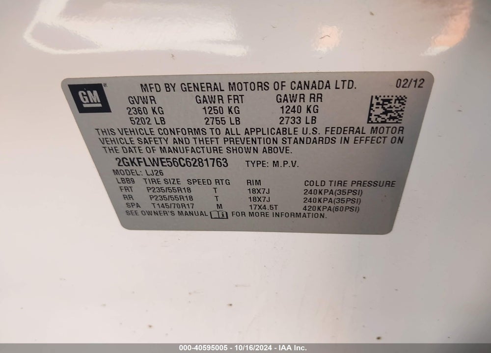 2012 GMC TERRAIN SLT-2 VIN: 2GKFLWE56C6281763