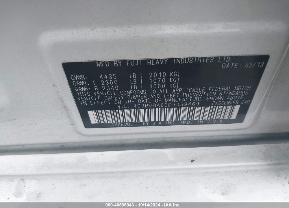2013 SUBARU LEGACY 2.5I VIN: 4S3BMBA63D3039469