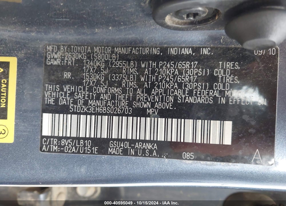 2011 TOYOTA HIGHLANDER SE V6 VIN: 5TDZK3EH6BS026703