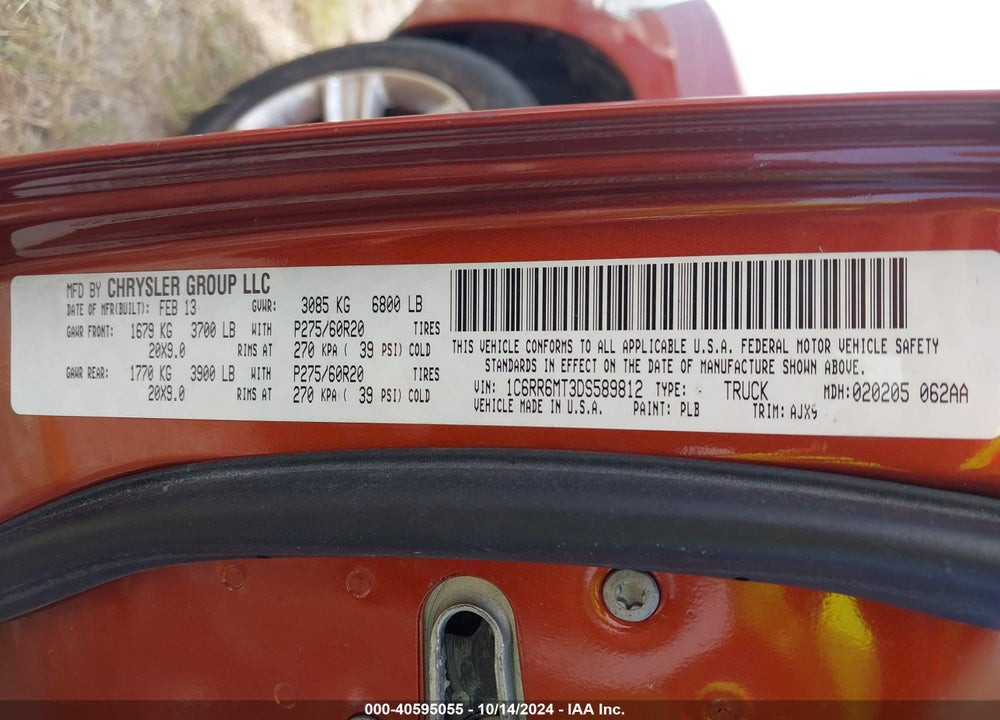 2013 RAM 1500 VIN: 1C6RR6MT3DS589812