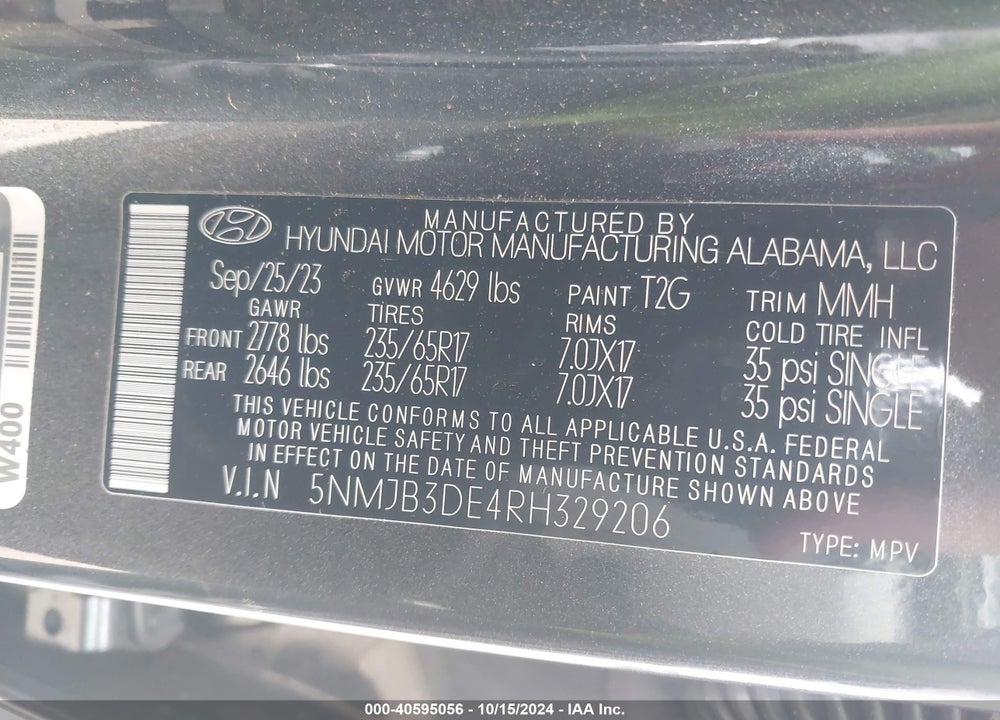 2024 HYUNDAI TUCSON SEL VIN: 5NMJB3DE4RH329206