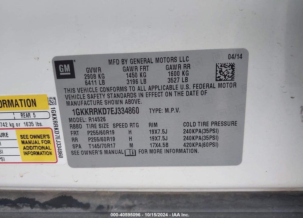 2014 GMC ACADIA SLT-1 VIN: 1GKKRRKD7EJ334860