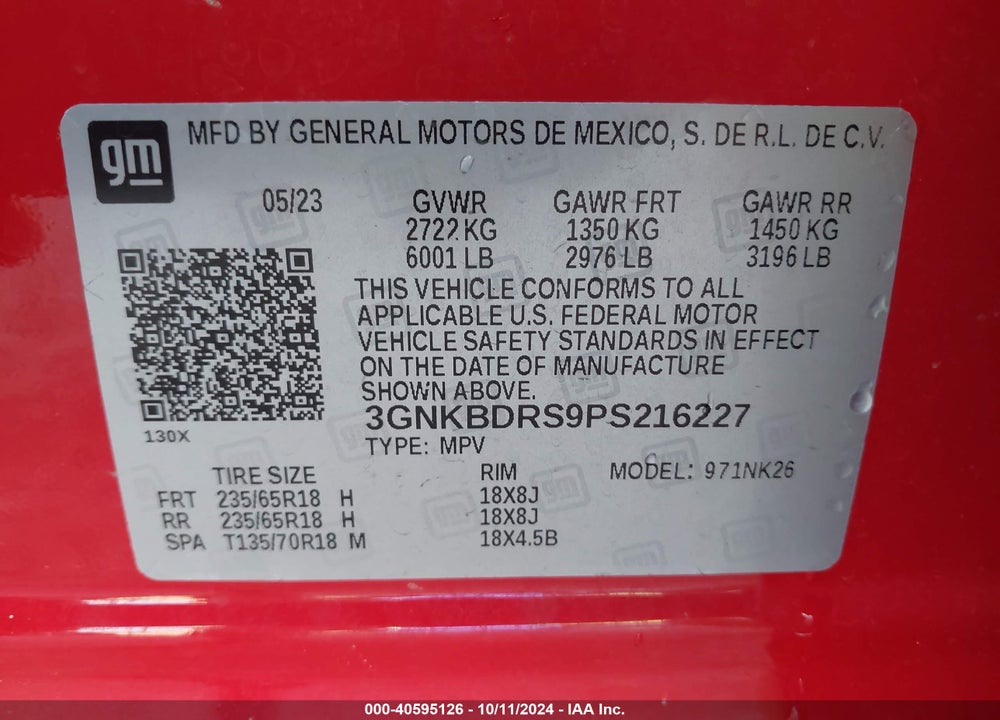 2023 CHEVROLET BLAZER FWD 3LT VIN: 3GNKBDRS9PS216227