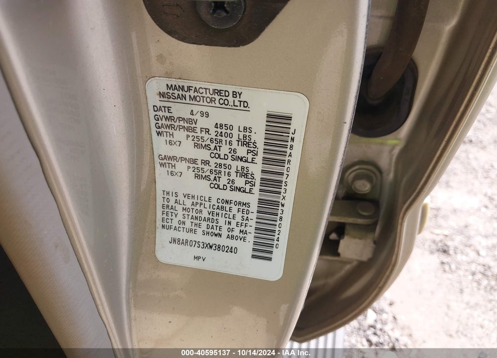 1999 NISSAN PATHFINDER LE/SE/XE VIN: JN8AR07S3XW380240