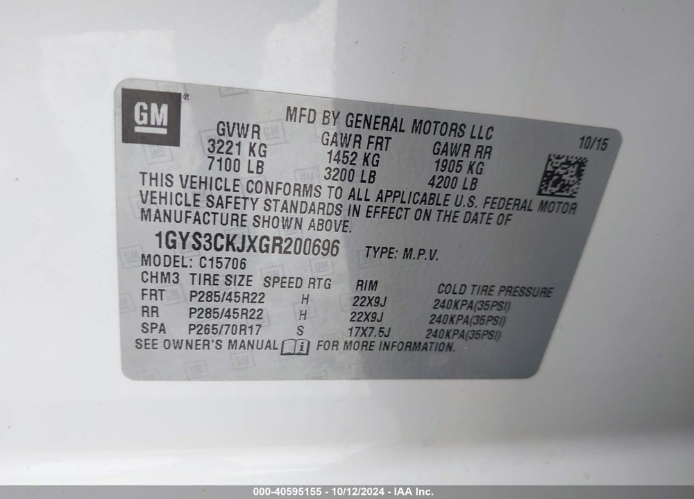 2016 CADILLAC ESCALADE PREMIUM COLLECTION VIN: 1GYS3CKJXGR200696