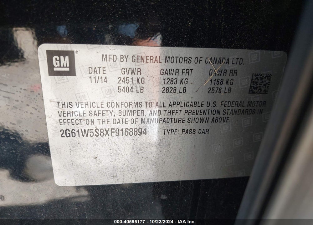 2015 CADILLAC XTS VSPORT PLATINUM VIN: 2G61W5S8XF9168894