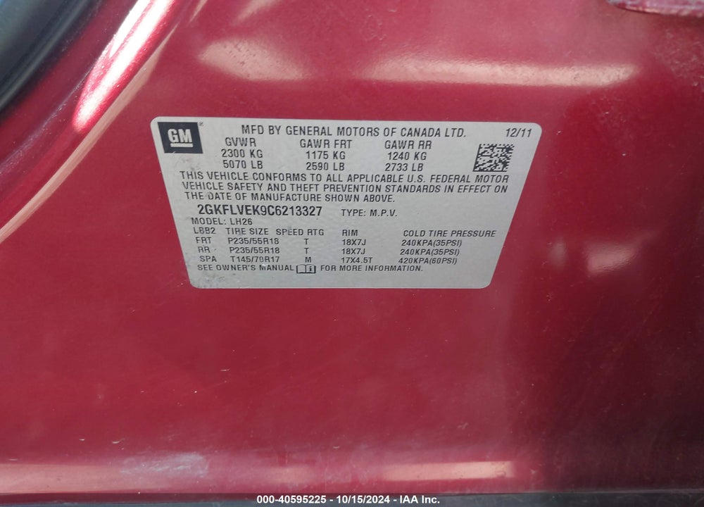 2012 GMC TERRAIN SLT-1 VIN: 2GKFLVEK9C6213327