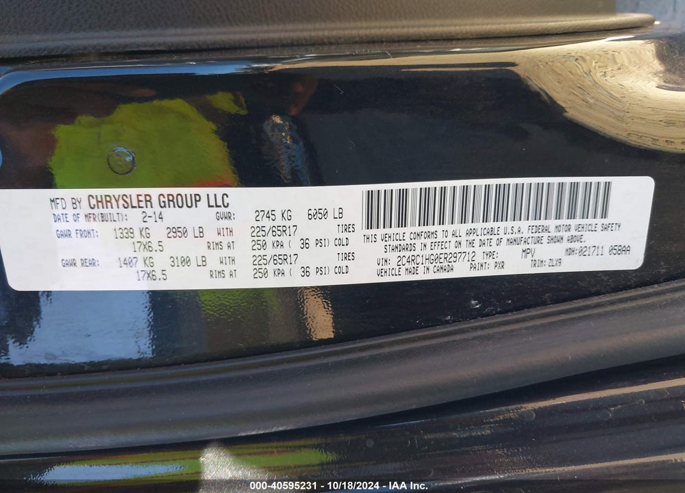 2014 CHRYSLER TOWN & COUNTRY S VIN: 2C4RC1HG0ER297712