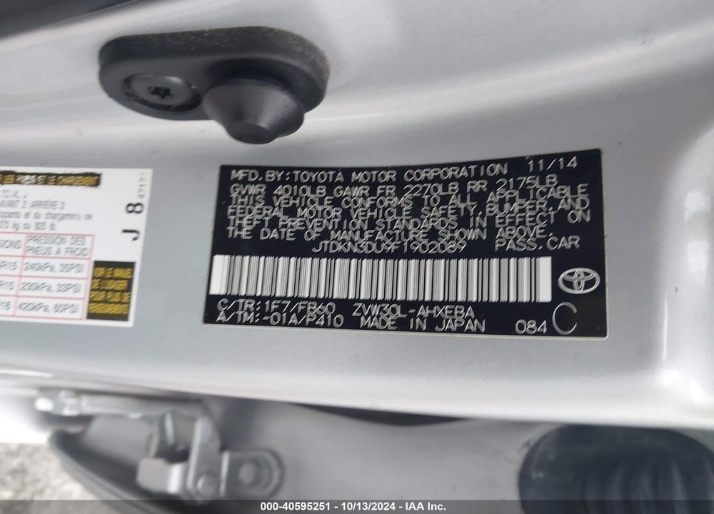 2015 TOYOTA PRIUS VIN: JTDKN3DU9F1902089