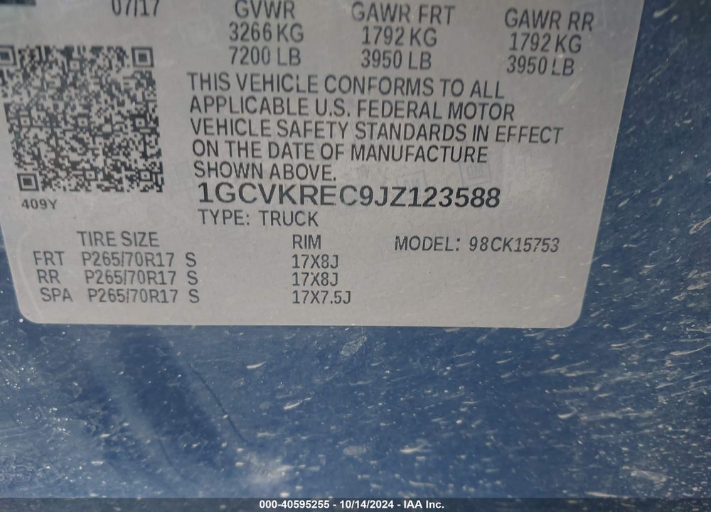 2018 CHEVROLET SILVERADO 1500 1LT VIN: 1GCVKREC9JZ123588