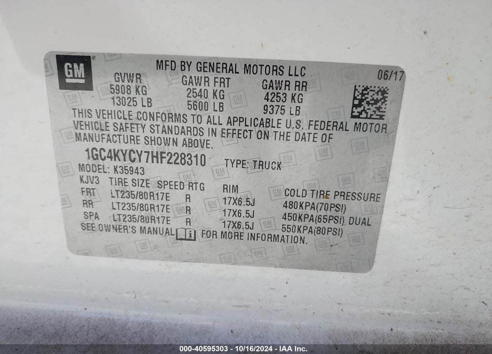 2017 CHEVROLET SILVERADO 3500HD WT VIN: 1GC4KYCY7HF228310