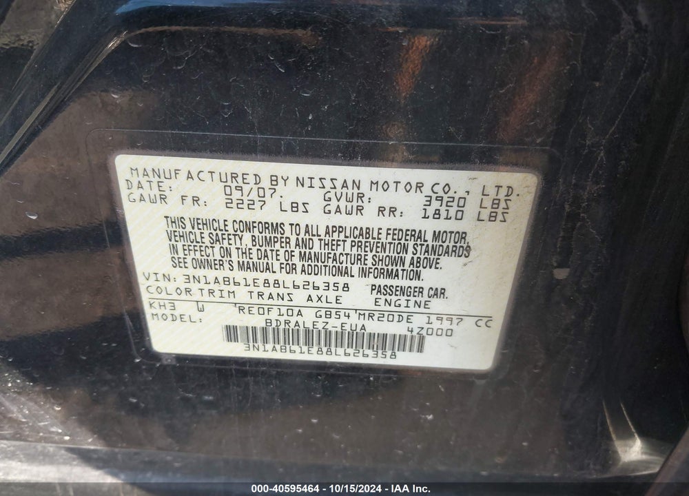 2008 NISSAN SENTRA 2.0S VIN: 3N1AB61E88L626358