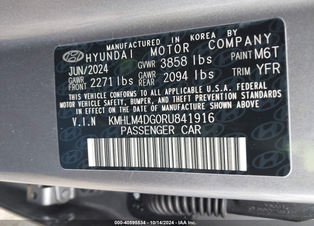 2024 HYUNDAI ELANTRA SEL VIN: KMHLM4DG0RU841916