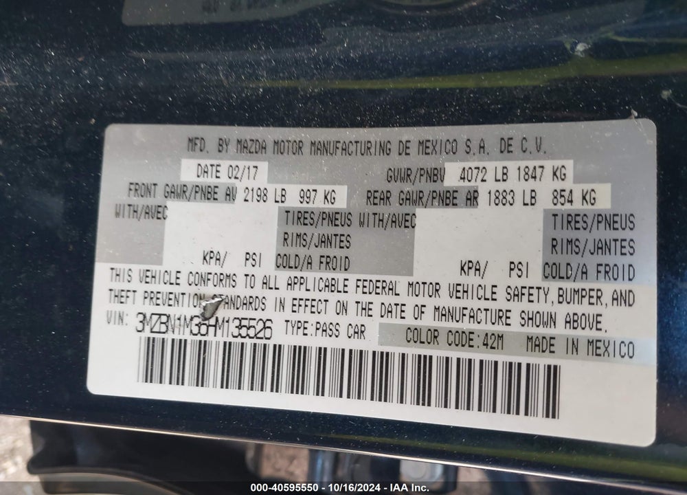 2017 MAZDA 3 GRAND TOURING VIN: 3MZBN1M36HM135526