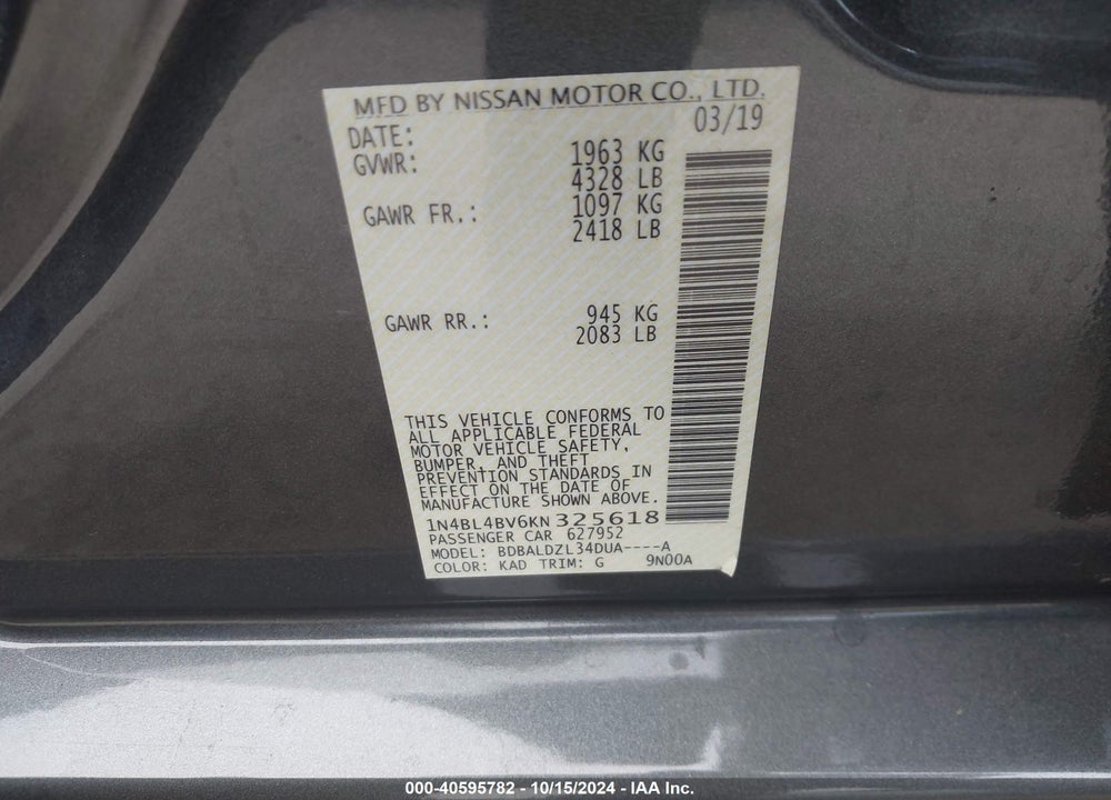 2019 NISSAN ALTIMA 2.5 S VIN: 1N4BL4BV6KN325618