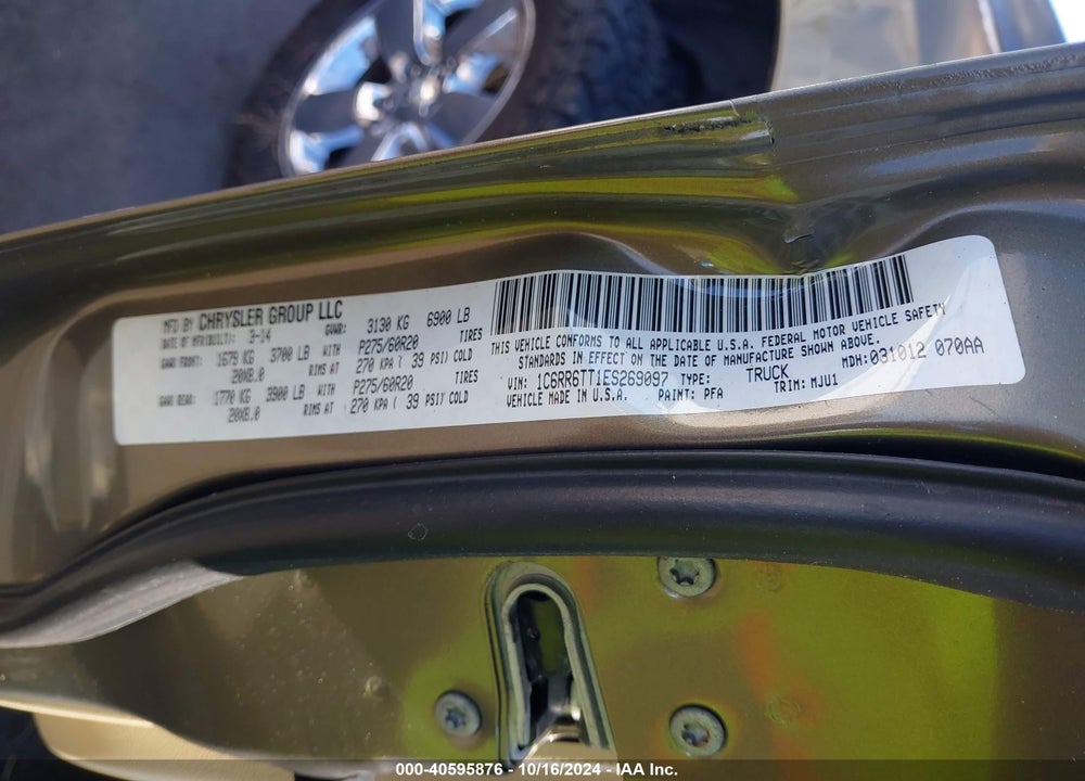 2014 RAM 1500 BIG HORN VIN: 1C6RR6TT1ES269097