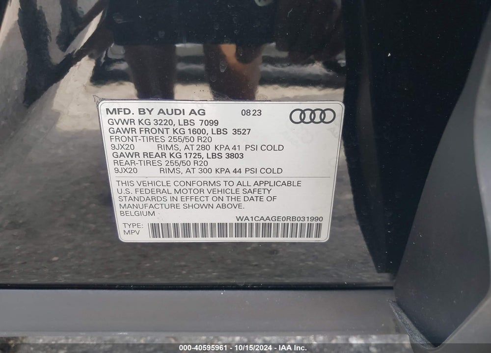 2024 AUDI Q8 E-TRON S LINE PREMIUM PLUS QUATTRO VIN: WA1CAAGE0RB031990