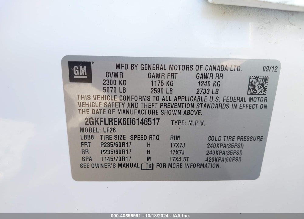 2013 GMC TERRAIN SLE-1 VIN: 2GKFLREK6D6146517