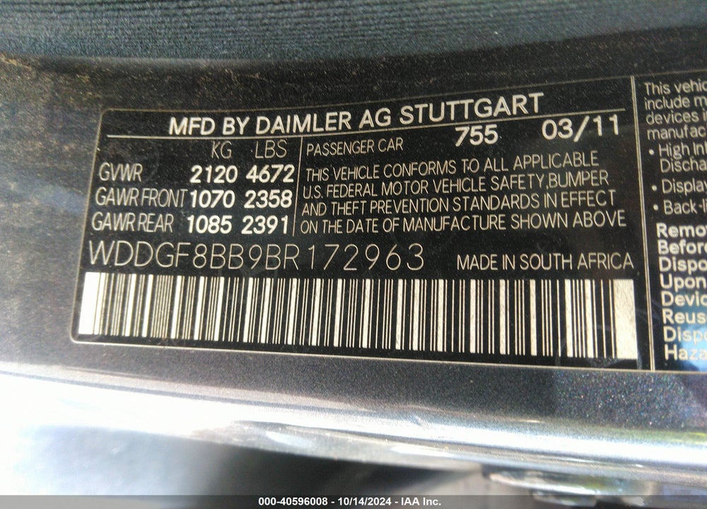 2011 MERCEDES-BENZ C 300 LUXURY 4MATIC/SPORT 4MATIC VIN: WDDGF8BB9BR172963