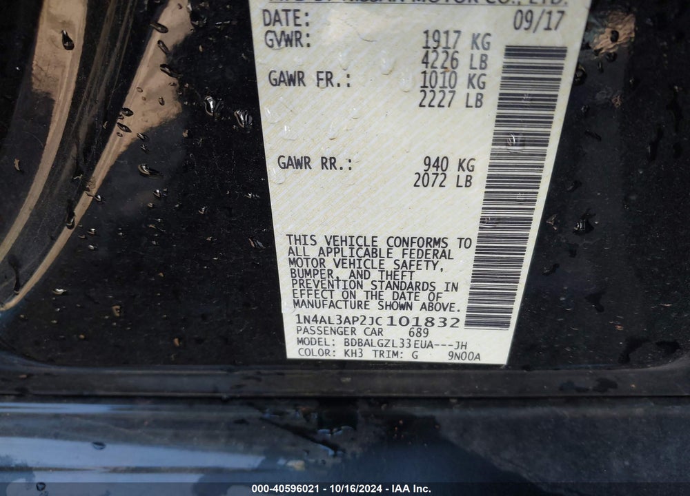 2018 NISSAN ALTIMA 2.5 S VIN: 1N4AL3AP2JC101832