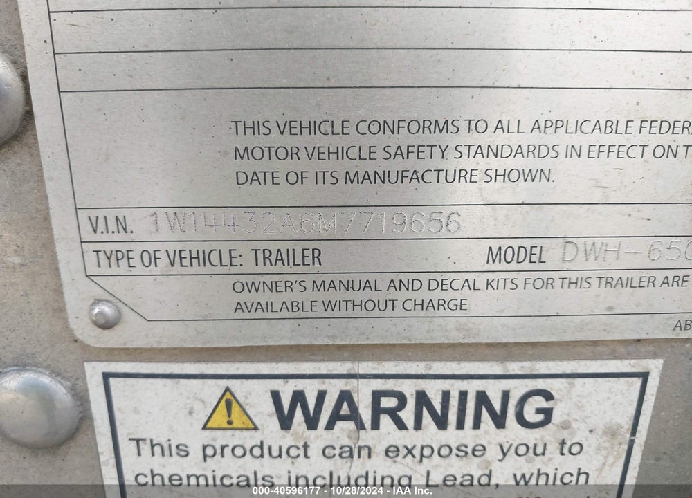 2021 WILSON TRAILER CO TRAILER VIN: 1W14432A6M7719656