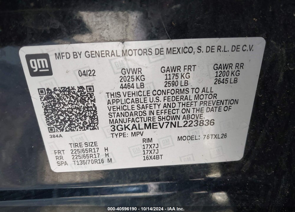 2022 GMC TERRAIN FWD SLE VIN: 3GKALMEV7NL223836