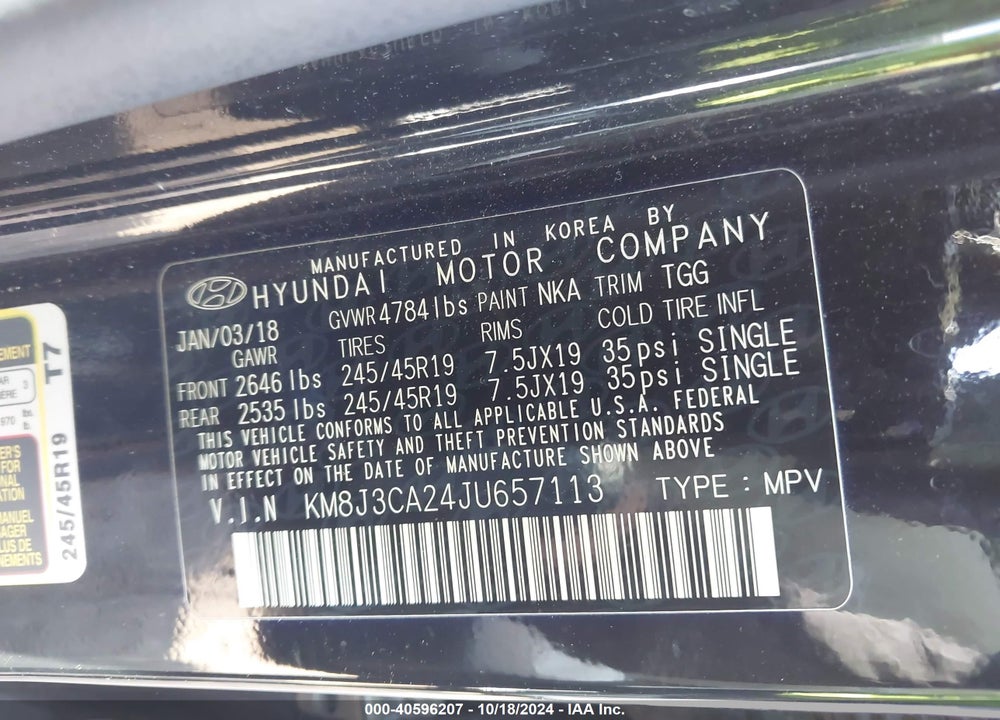 2018 HYUNDAI TUCSON VALUE VIN: KM8J3CA24JU657113