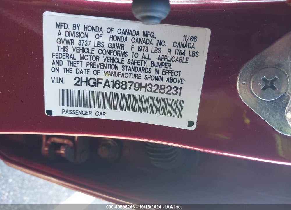 2009 HONDA CIVIC EX VIN: 2HGFA16879H328231