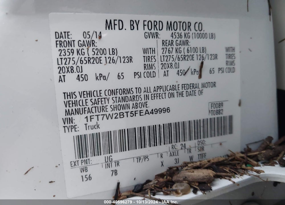 2015 FORD F-250 LARIAT VIN: 1FT7W2BT5FEA49996