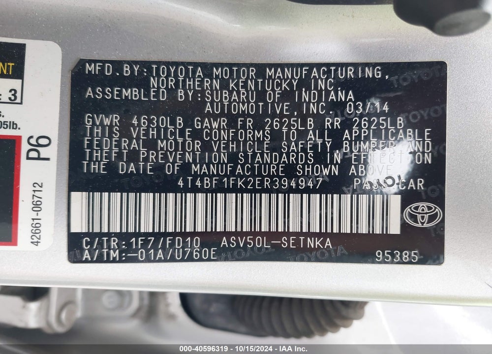 2014 TOYOTA CAMRY LE VIN: 4T4BF1FK2ER394947