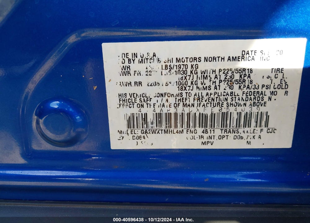 2015 MITSUBISHI OUTLANDER SPORT VIN: 4A4AP3AUXFE054039