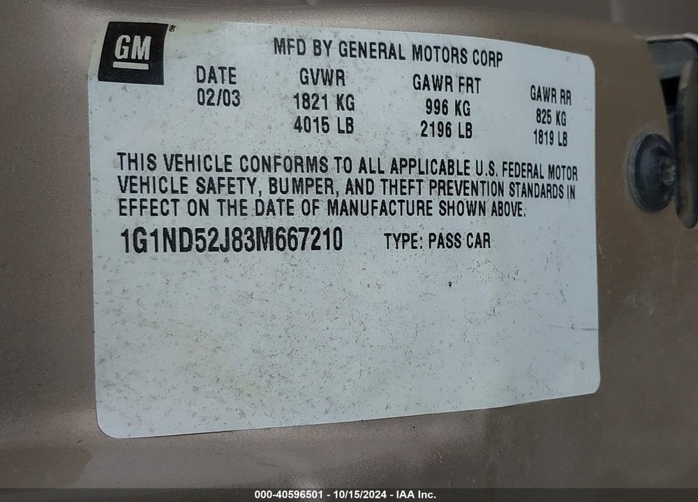 2003 CHEVROLET MALIBU VIN: 1G1ND52J83M667210