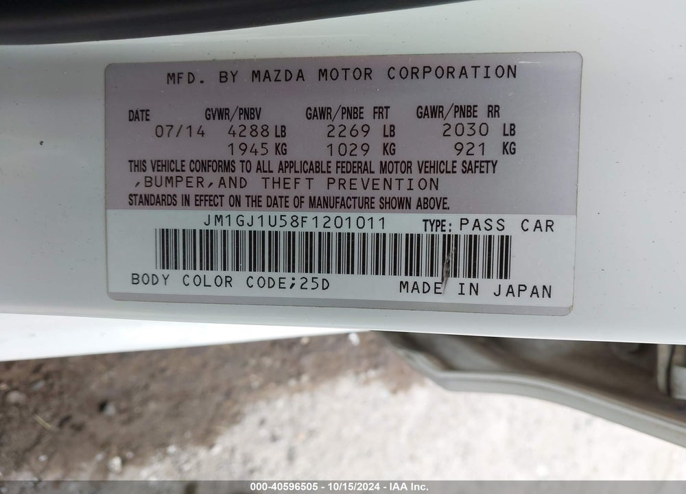 2015 MAZDA 6 I SPORT VIN: JM1GJ1U58F1201011