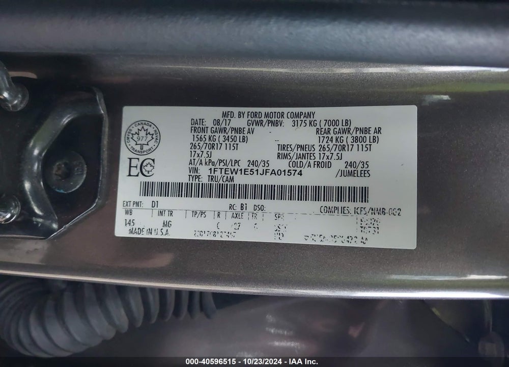 2018 FORD F-150 VIN: 1FTEW1E51JFA01574
