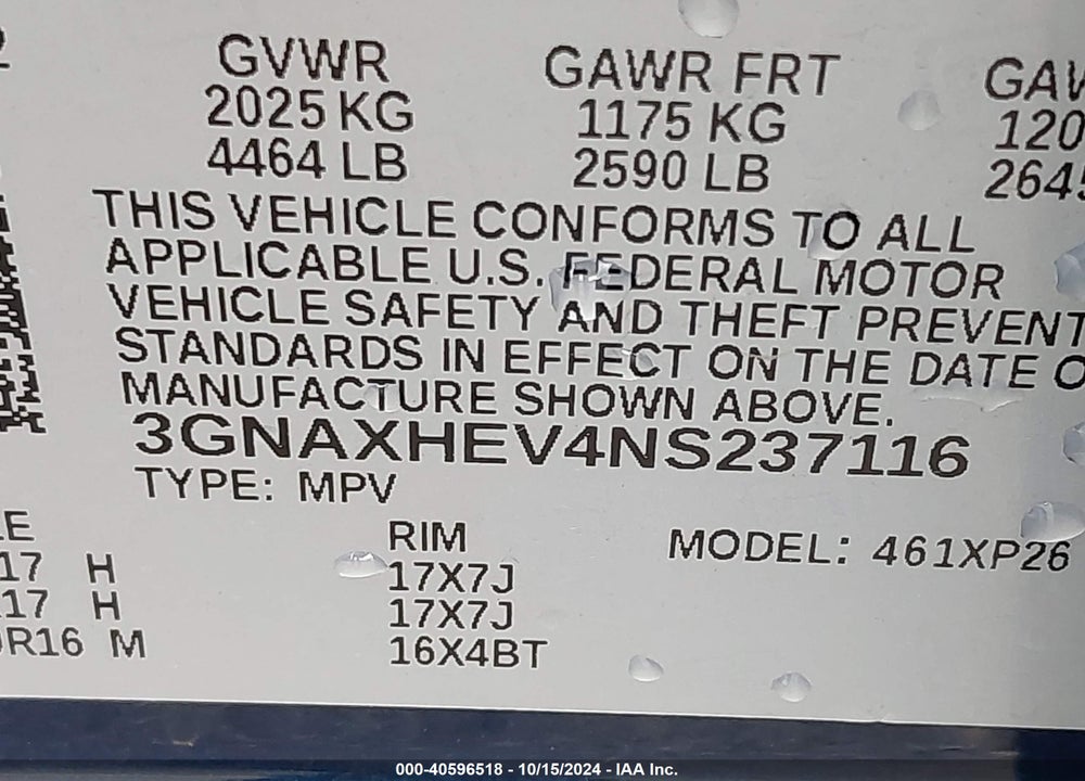2022 CHEVROLET EQUINOX FWD LS VIN: 3GNAXHEV4NS237116