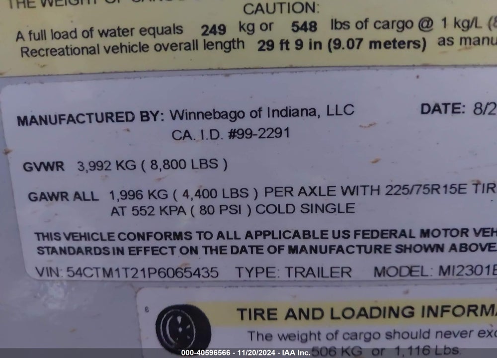 2023 WINNEBAGO MINNIE 2301BHS VIN: 54CTM1T21P6065435