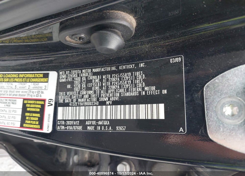 2009 TOYOTA VENZA VIN: 4T3ZE11A19U002340