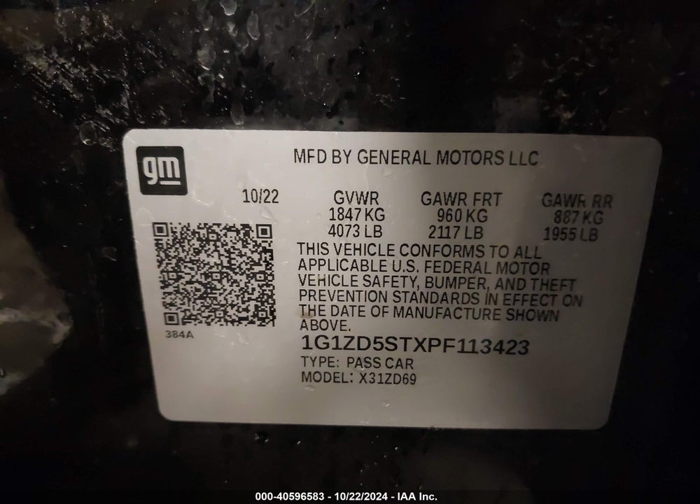 2023 CHEVROLET MALIBU FWD 1LT VIN: 1G1ZD5STXPF113423