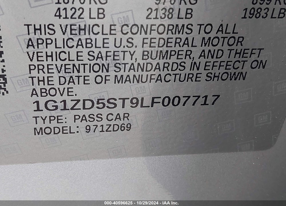 2020 CHEVROLET MALIBU FWD LT VIN: 1G1ZD5ST9LF007717