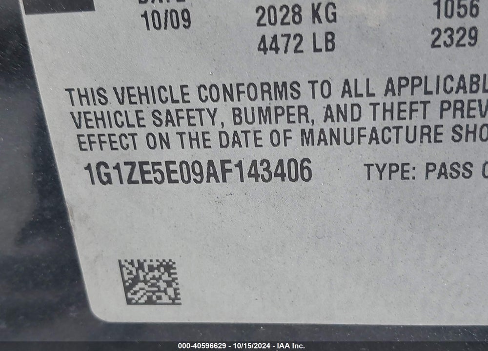 2010 CHEVROLET MALIBU LTZ VIN: 1G1ZE5E09AF143406