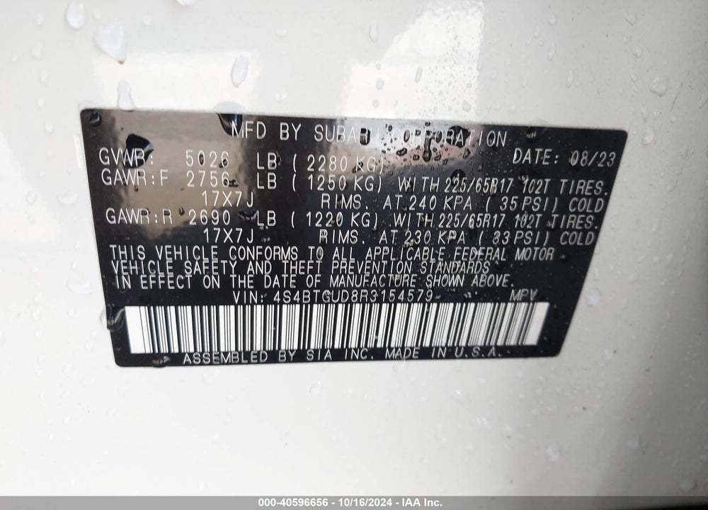 2024 SUBARU OUTBACK WILDERNESS VIN: 4S4BTGUD8R3154579