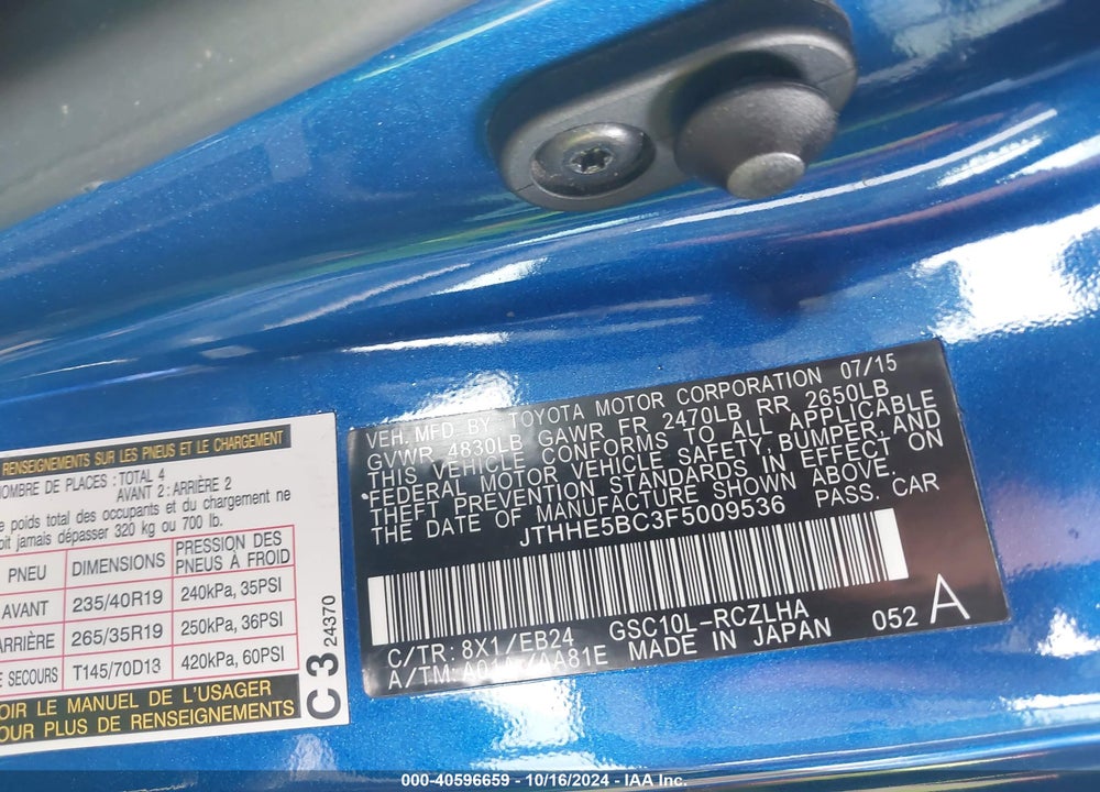2015 LEXUS RC 350 VIN: JTHHE5BC3F5009536