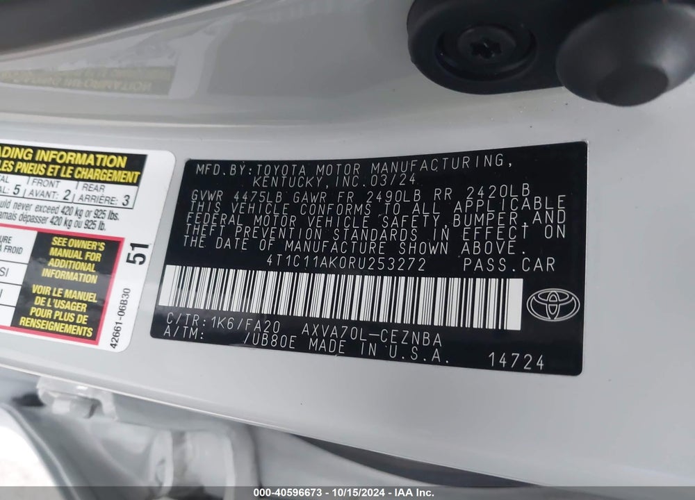 2024 TOYOTA CAMRY LE VIN: 4T1C11AK0RU253272
