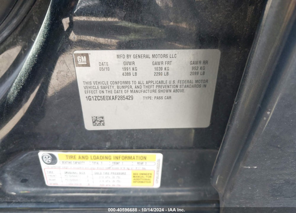 2010 CHEVROLET MALIBU VIN: 1G1ZC5E0XAF285429