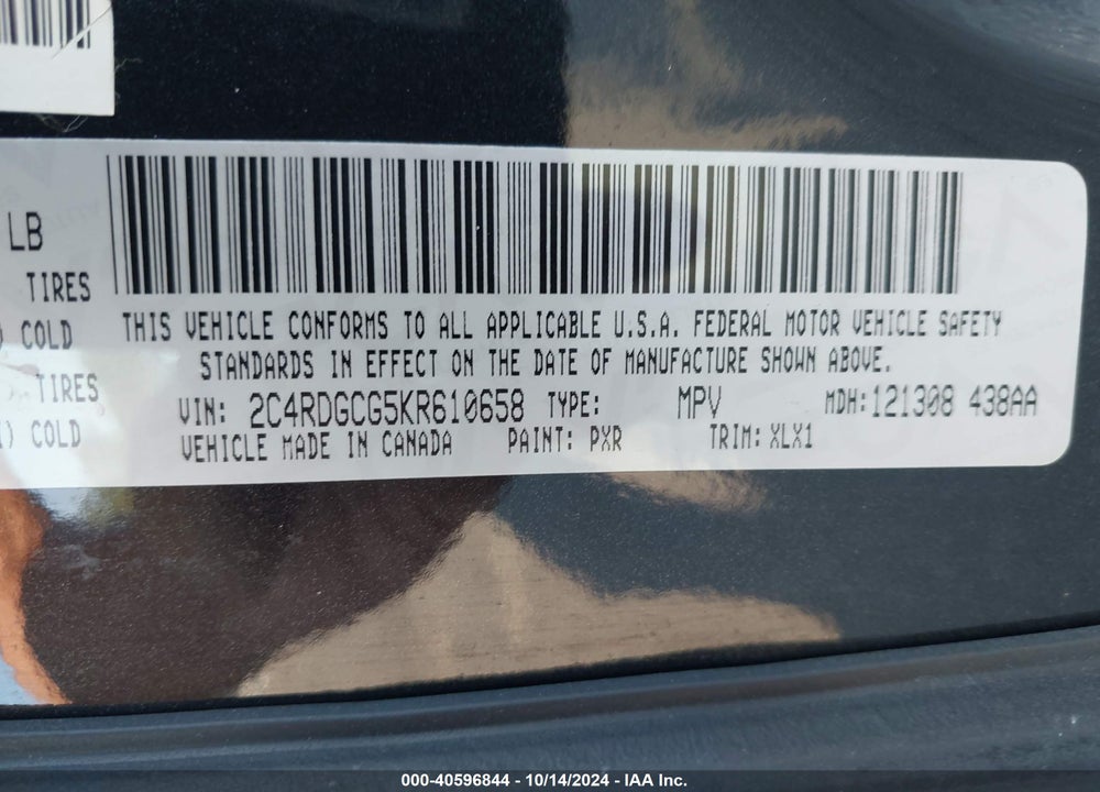 2019 DODGE GRAND CARAVAN SXT VIN: 2C4RDGCG5KR610658